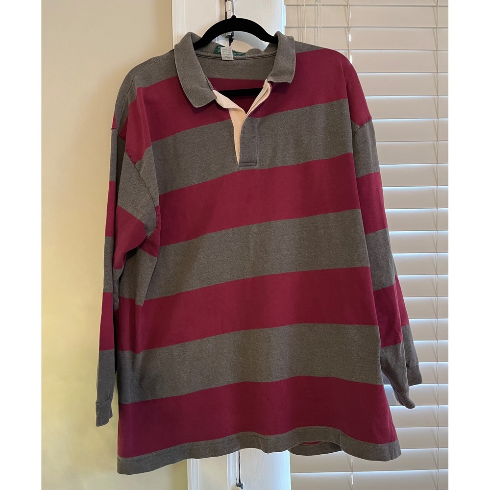 VTG USA Made Outer Banks Rugby Polo Mens XXL Red Gray Stripe Long‎ Sleeve Preppy